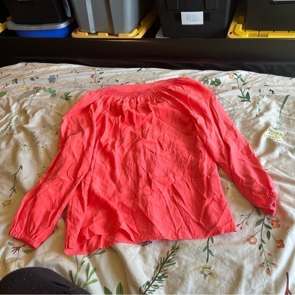 Lilly Pulitzer Coral Pink 100% Silk Peasant Blouse Top Size Small - Picture 4 of 8